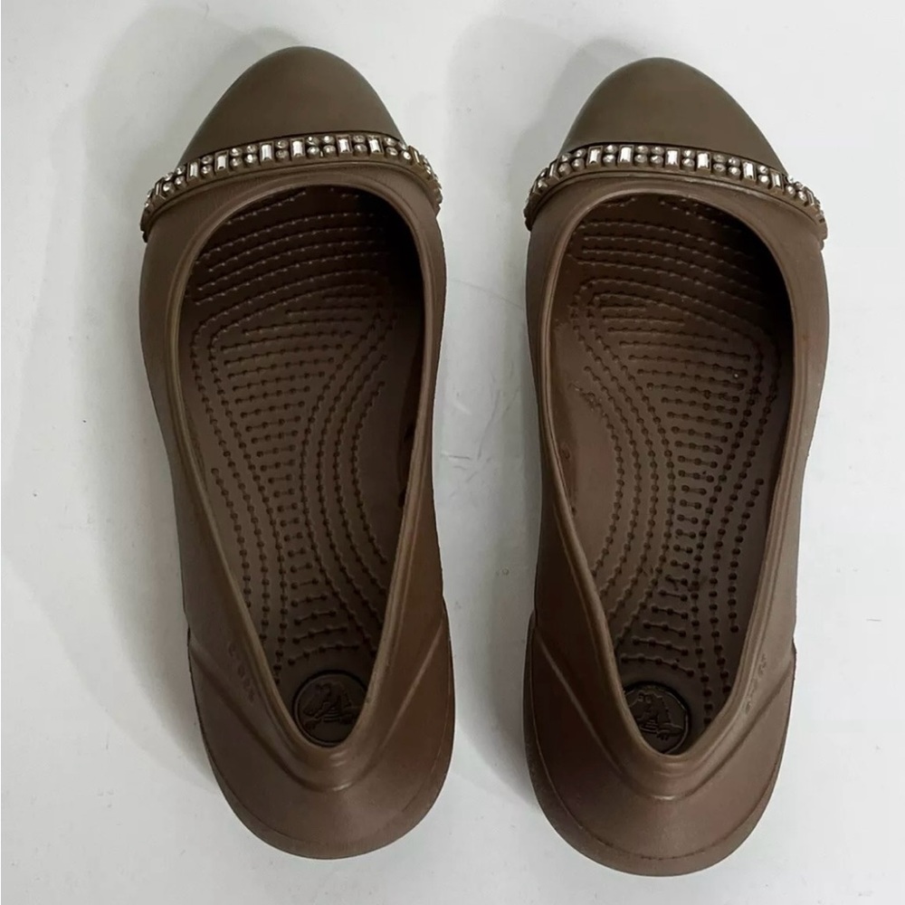 Crocs‎ Tan Rhinestone Slip On Women's Flats Size 8W - Picture 4 of 8